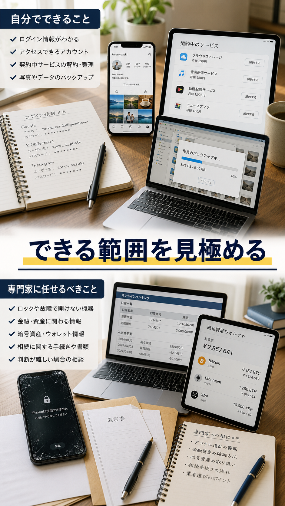 自分で進められる作業と故障端末や資産情報を専門家へ任せる範囲の比較